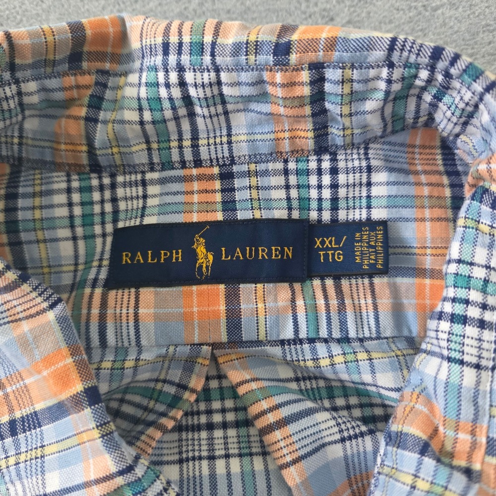 Ralph Lauren Mens XXL Blue Orange Plaid Cotton Button Down Long Sleeve Shirt - Picture 3 of 9